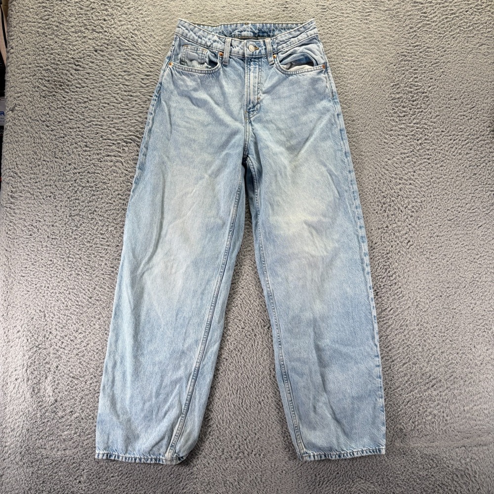 H&M Jeans Womens 4 Blue Cotton Denim Straight Baggy Faded Loose Fit Streetwear